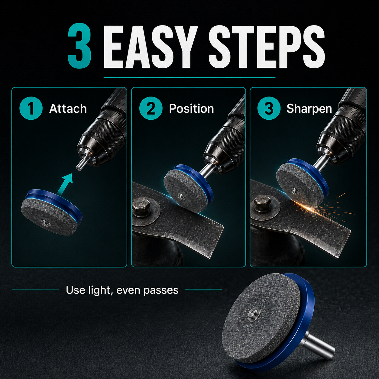 Universal Sharpening Tool for Rotary Lawn Mower Blades—Compatible with Electric and Handheld Drills