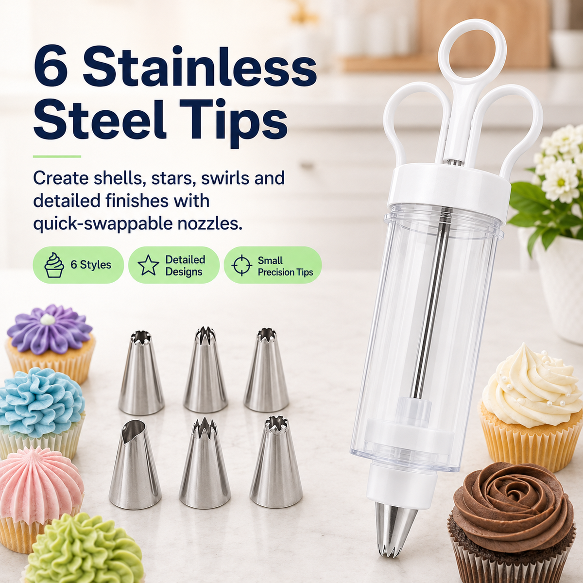🧁Stainless Steel Cake Decorating Gun Kit