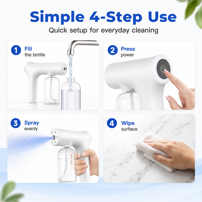 CordlessNano Atomizer - TouchlessDisinfecting, Blue Light - ForHome, Office & Car
