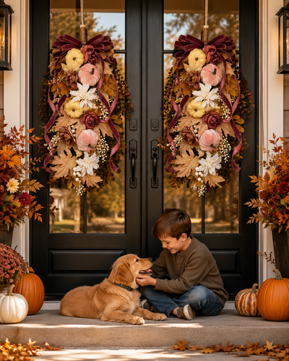 Large Fall Wreath for Front Door,  Autumn Teardrop Swag