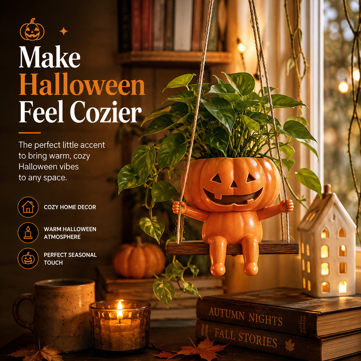 Swinging Pumpkin Planter – Cute Halloween Hanging Plant Pot