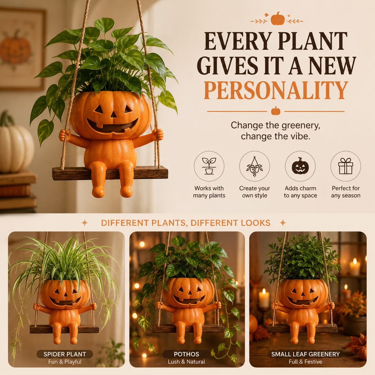 Swinging Pumpkin Planter – Cute Halloween Hanging Plant Pot