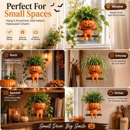 Swinging Pumpkin Planter – Cute Halloween Hanging Plant Pot