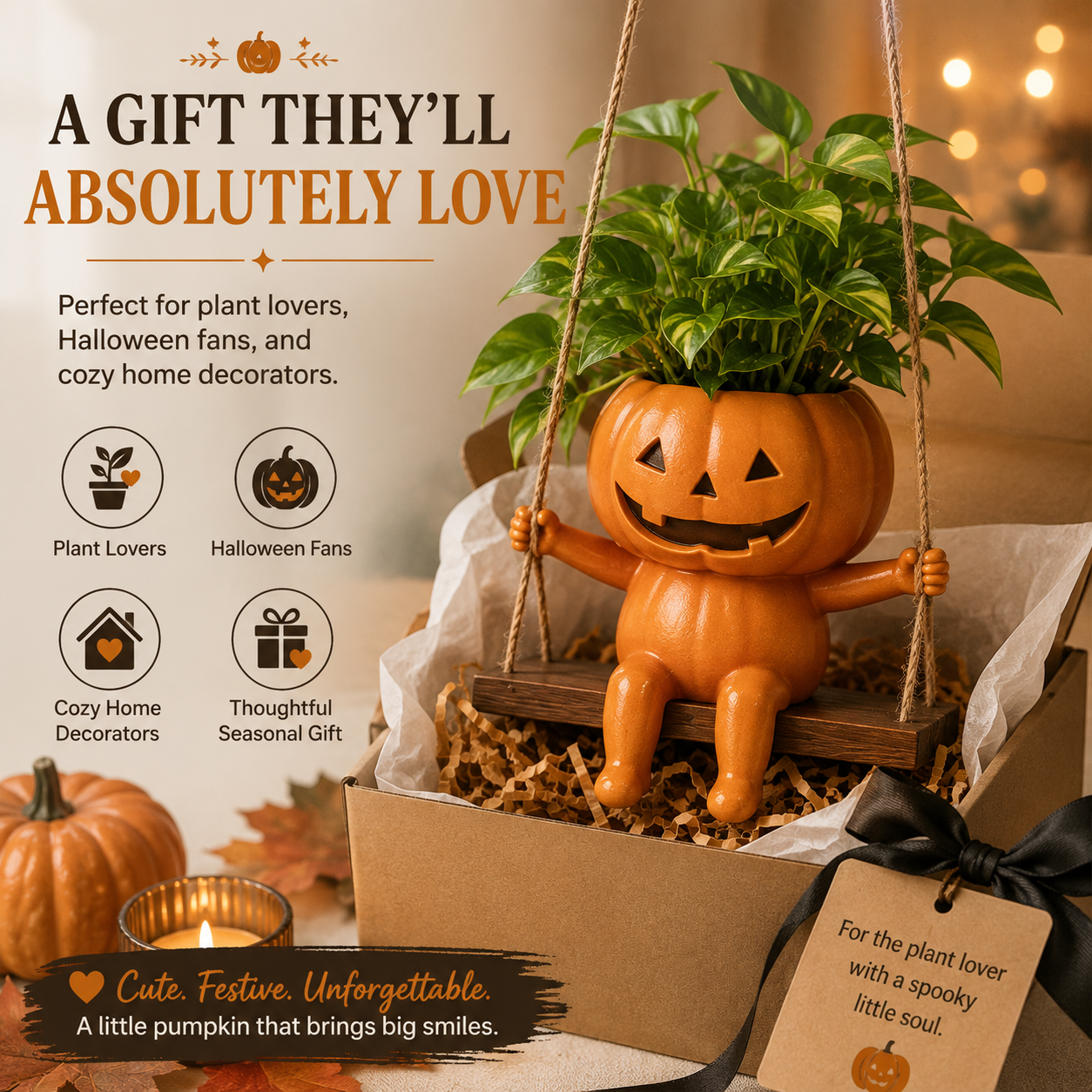 Swinging Pumpkin Planter – Cute Halloween Hanging Plant Pot