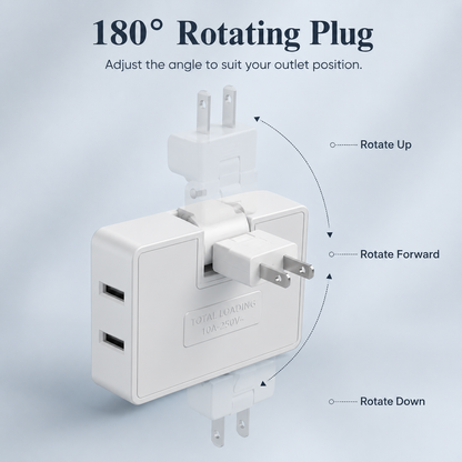 🔌 3-Way 180° Rotating Flat Outlet Extender – Slim Space-Saving Plug Adapter