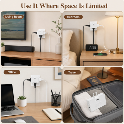 🔌 3-Way 180° Rotating Flat Outlet Extender – Slim Space-Saving Plug Adapter