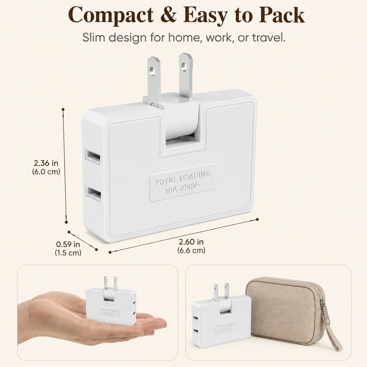 🔌 3-Way 180° Rotating Flat Outlet Extender – Slim Space-Saving Plug Adapter