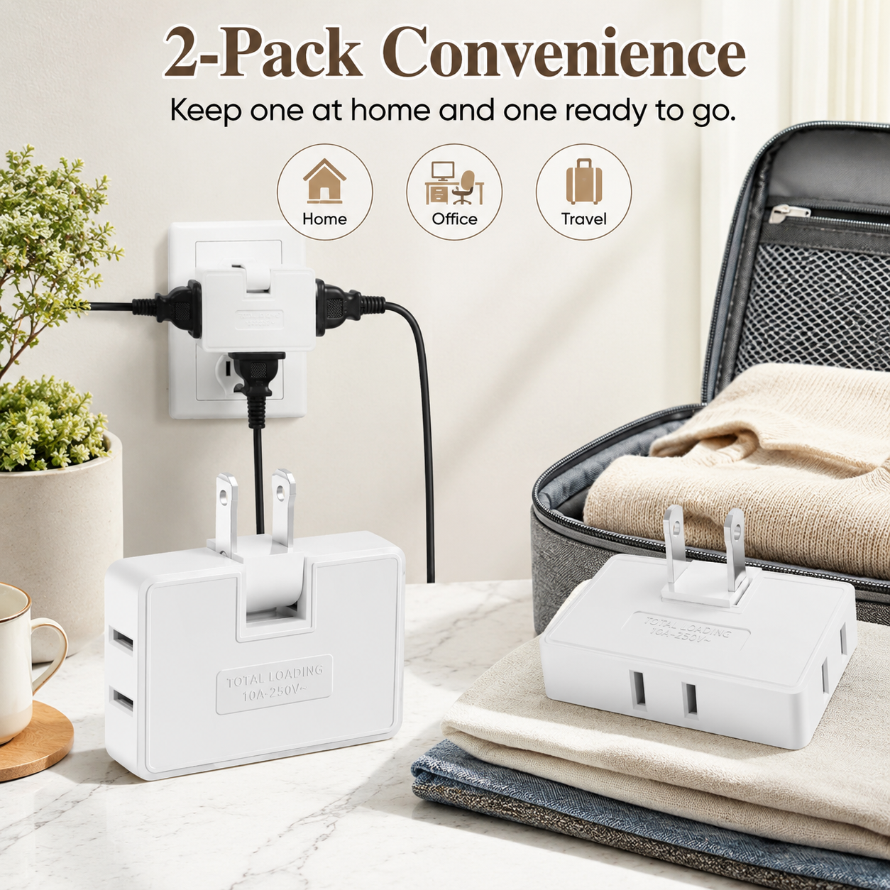 🔌 3-Way 180° Rotating Flat Outlet Extender – Slim Space-Saving Plug Adapter