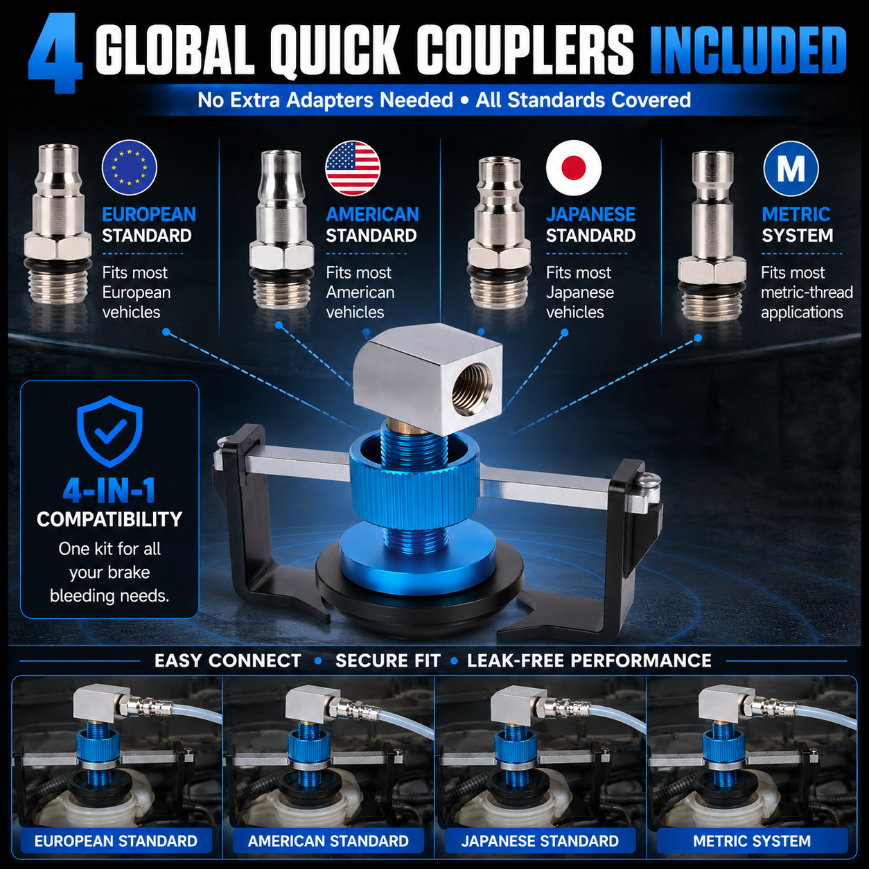 22–58mm Universal Brake Bleeder Adapter Kit with 4 Quick Couplers