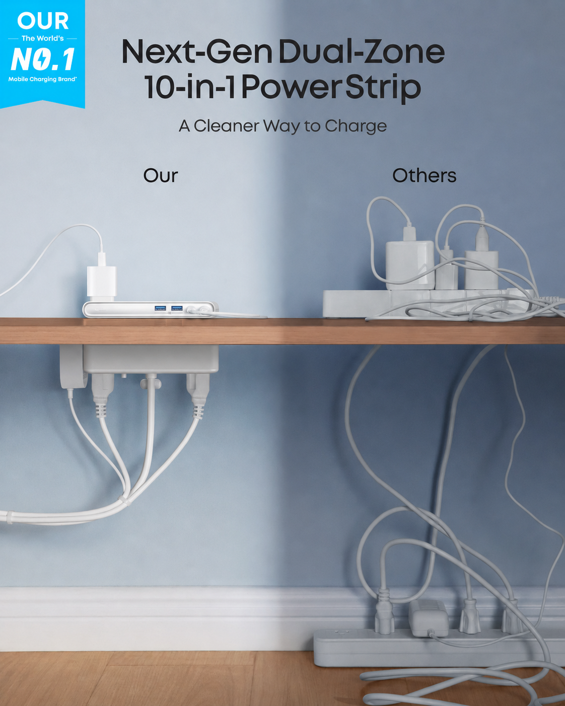 ⚡10 in 1 Clamp Power Strip with USB C Charging, Desk Mounted Extension Outlet with Surge Protection