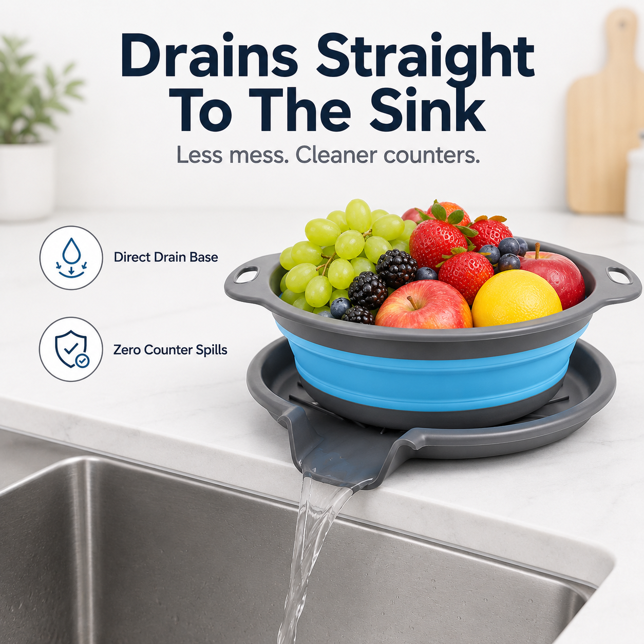 🥗 3-Piece Collapsible Colander Set – Space-Saving Strainers with Draining Base