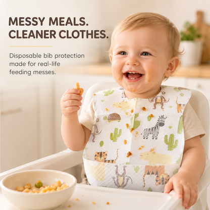 Mess-Catching Disposable Baby Bibs – 20 Individually Wrapped Packs