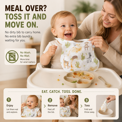 Mess-Catching Disposable Baby Bibs – 20 Individually Wrapped Packs