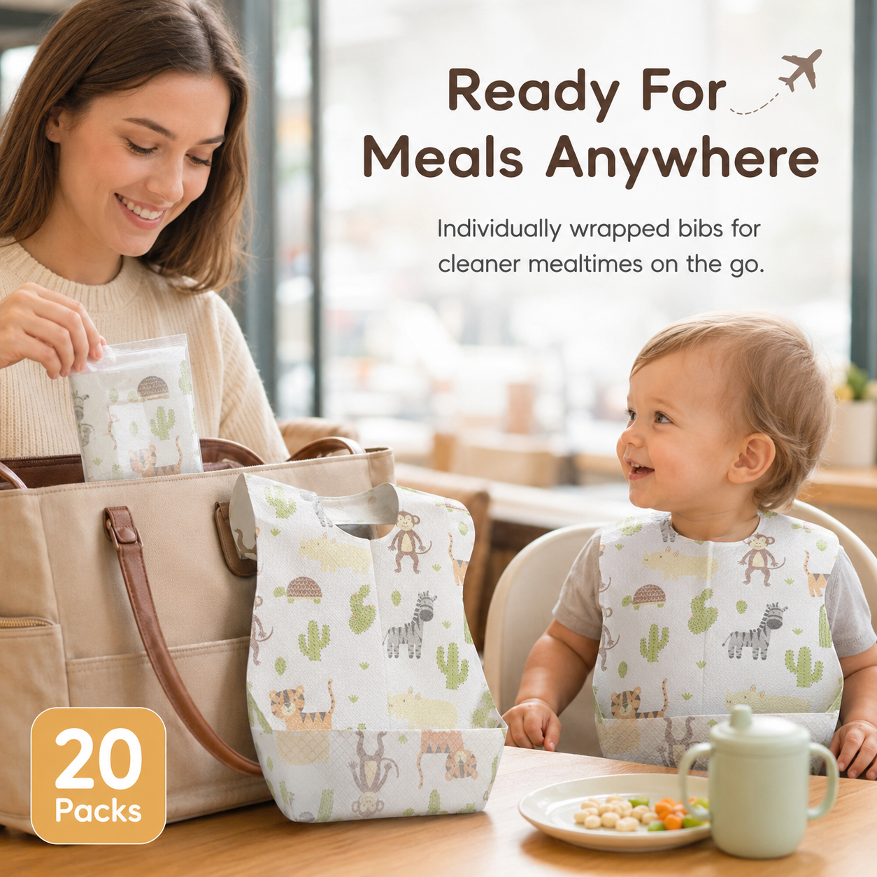 Mess-Catching Disposable Baby Bibs – 20 Individually Wrapped Packs