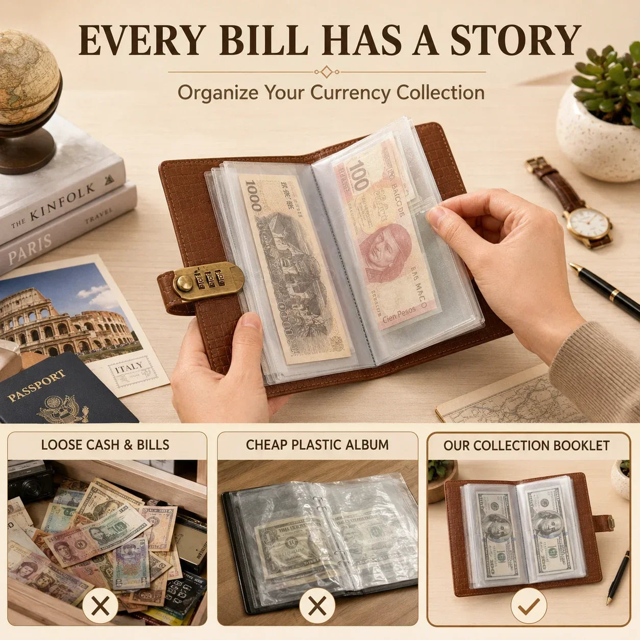 🔐Locking Banknote Collection Booklet | Holds 100 Bills
