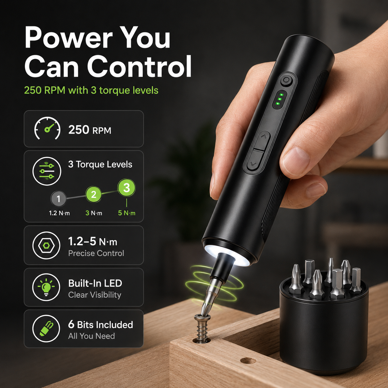 🔧 6-in-1 Rechargeable Electric Screwdriver — Compact Power for Everyday Fixes