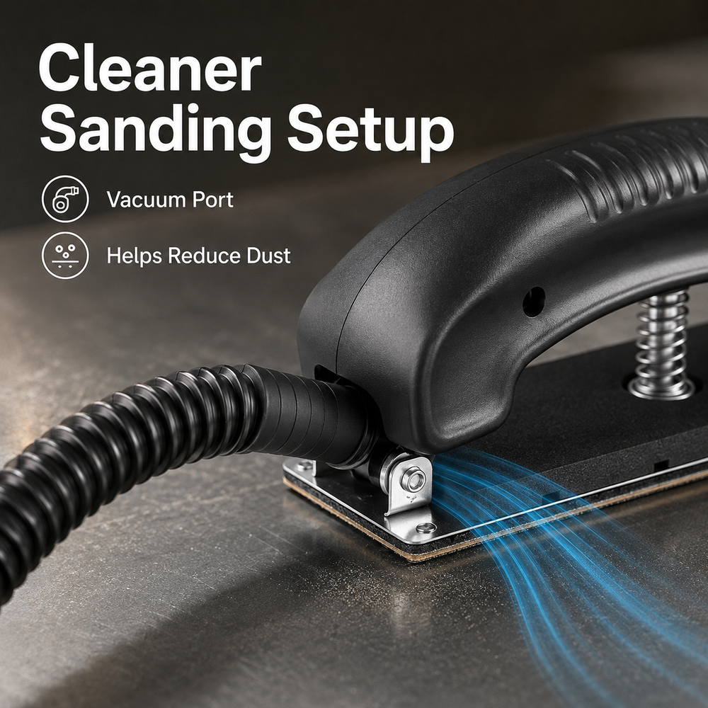 Sanding block vacuum port for dust extraction