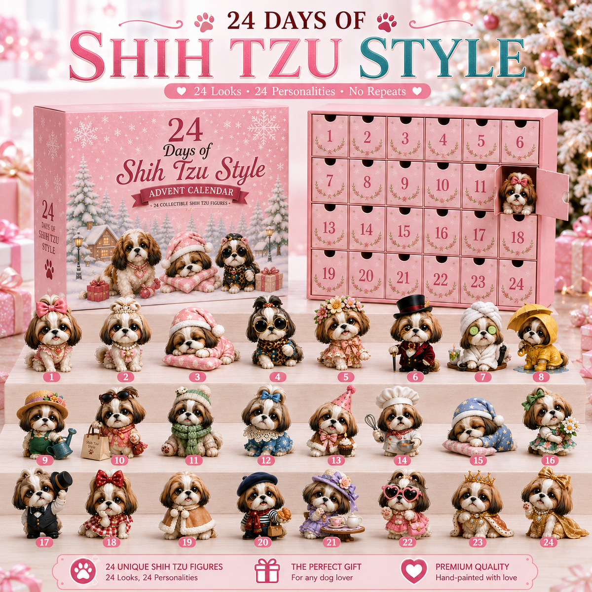🐶 24 Days of Shih Tzu Style Advent Calendar – 24 Unique Dog Collectibles Christmas Countdown