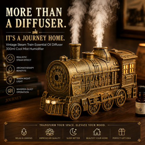 Vintage Steam Train Essential Oil Diffuser With Night Light