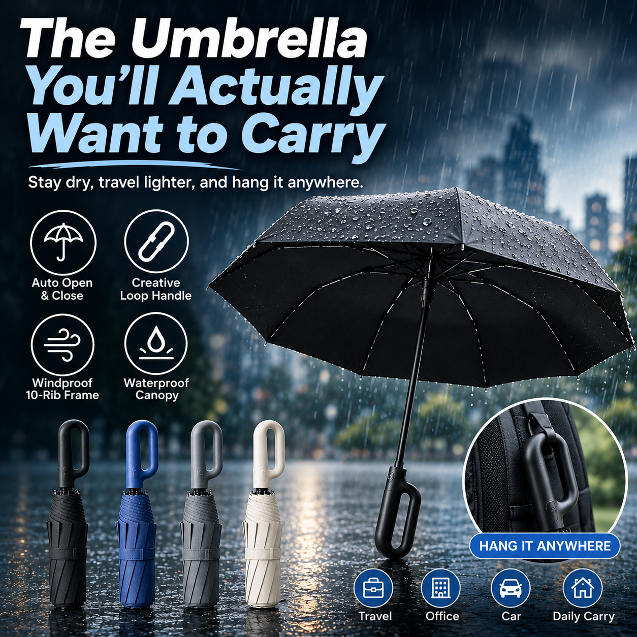 Automatic Folding Umbrella, 1 Count/60pcs Portable Rain Umbrella with Loop Buckle