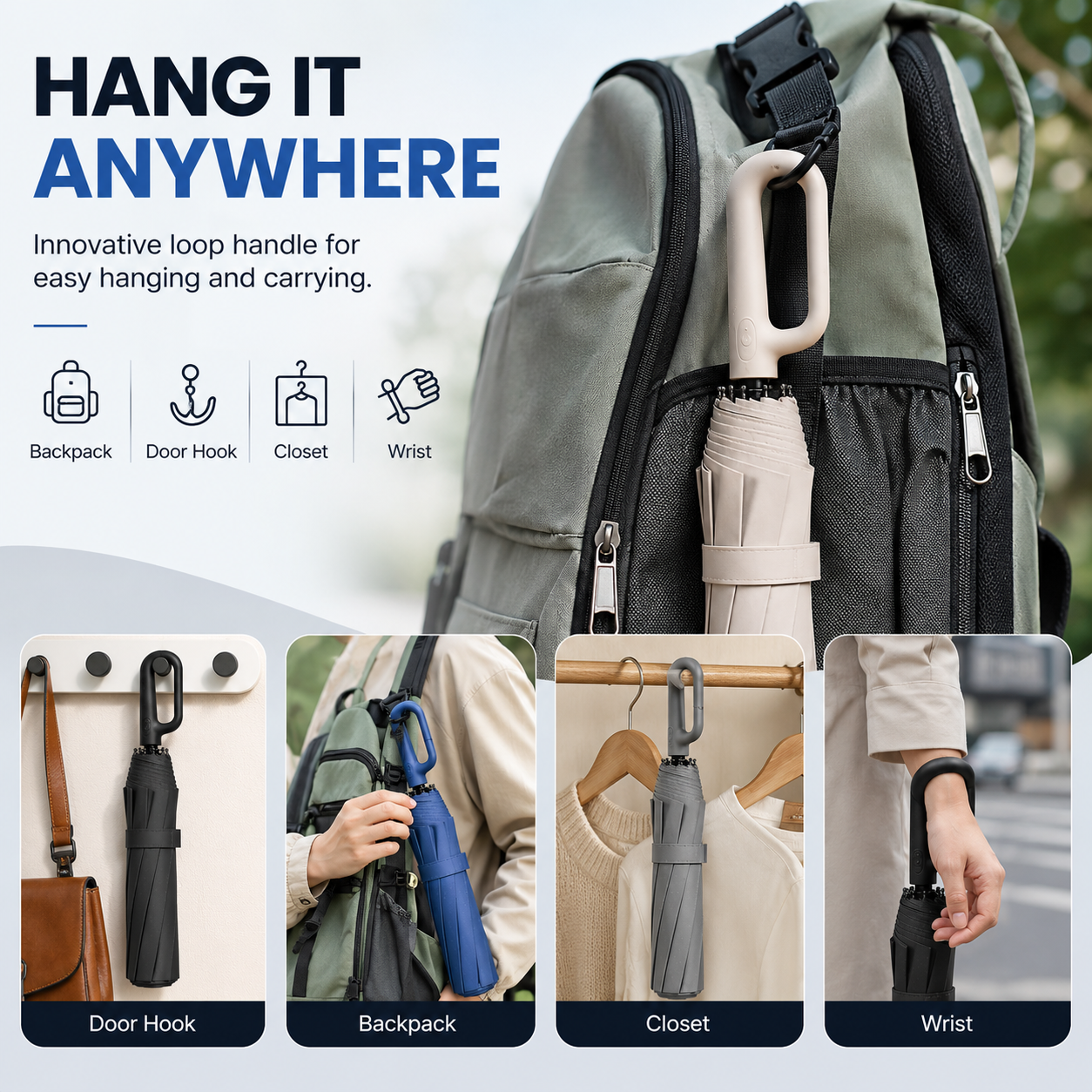 Automatic Folding Umbrella, 1 Count/60pcs Portable Rain Umbrella with Loop Buckle