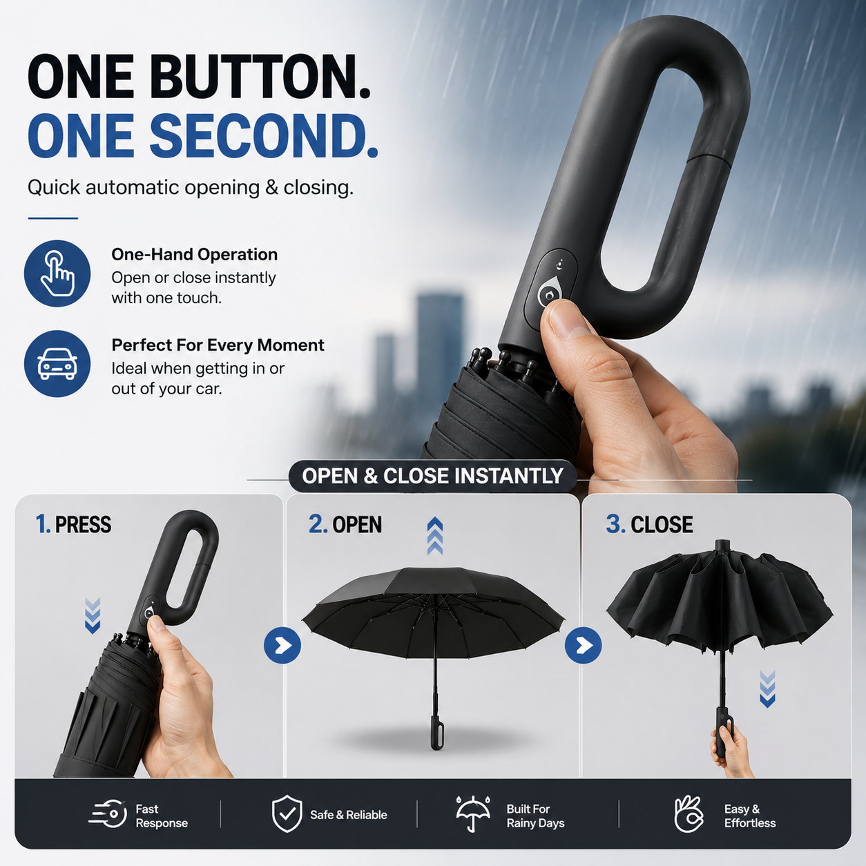 Automatic Folding Umbrella, 1 Count/60pcs Portable Rain Umbrella with Loop Buckle