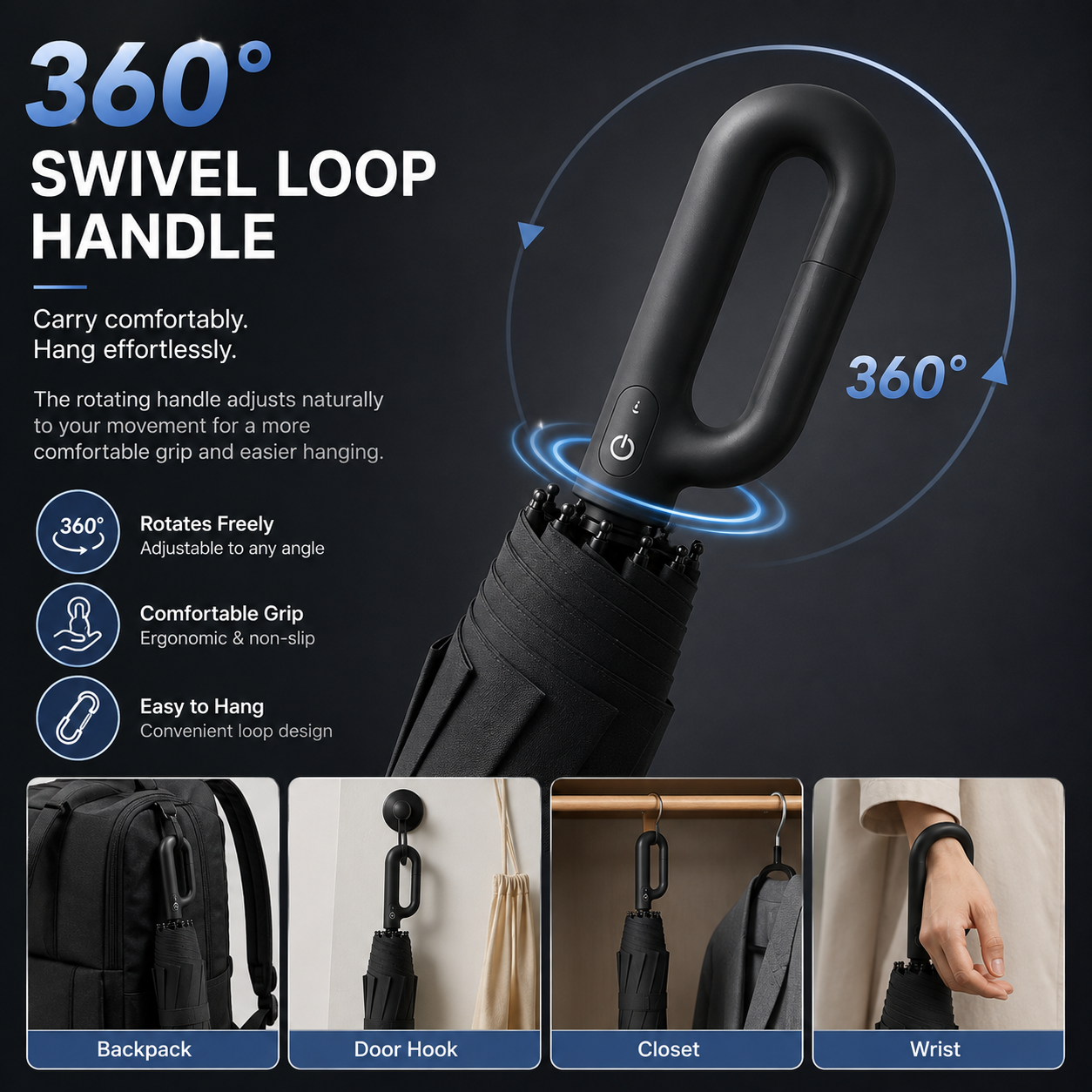 Automatic Folding Umbrella, 1 Count/60pcs Portable Rain Umbrella with Loop Buckle