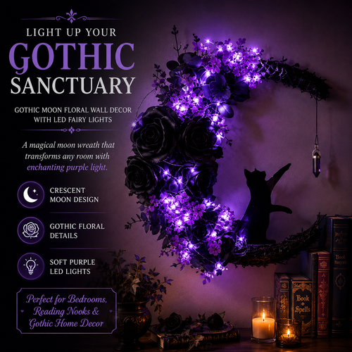 Gothic Moon Floral Wall Decor with LED Fairy Lights
