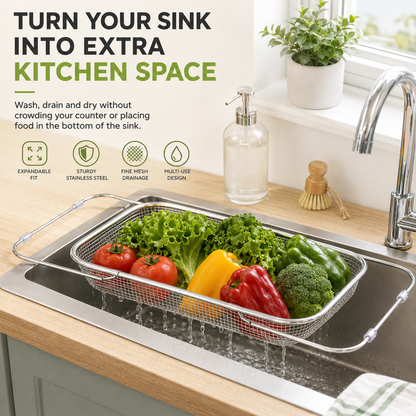 Expandable Over-the-Sink Colander Basket – Wash, Drain & Dry with Ease