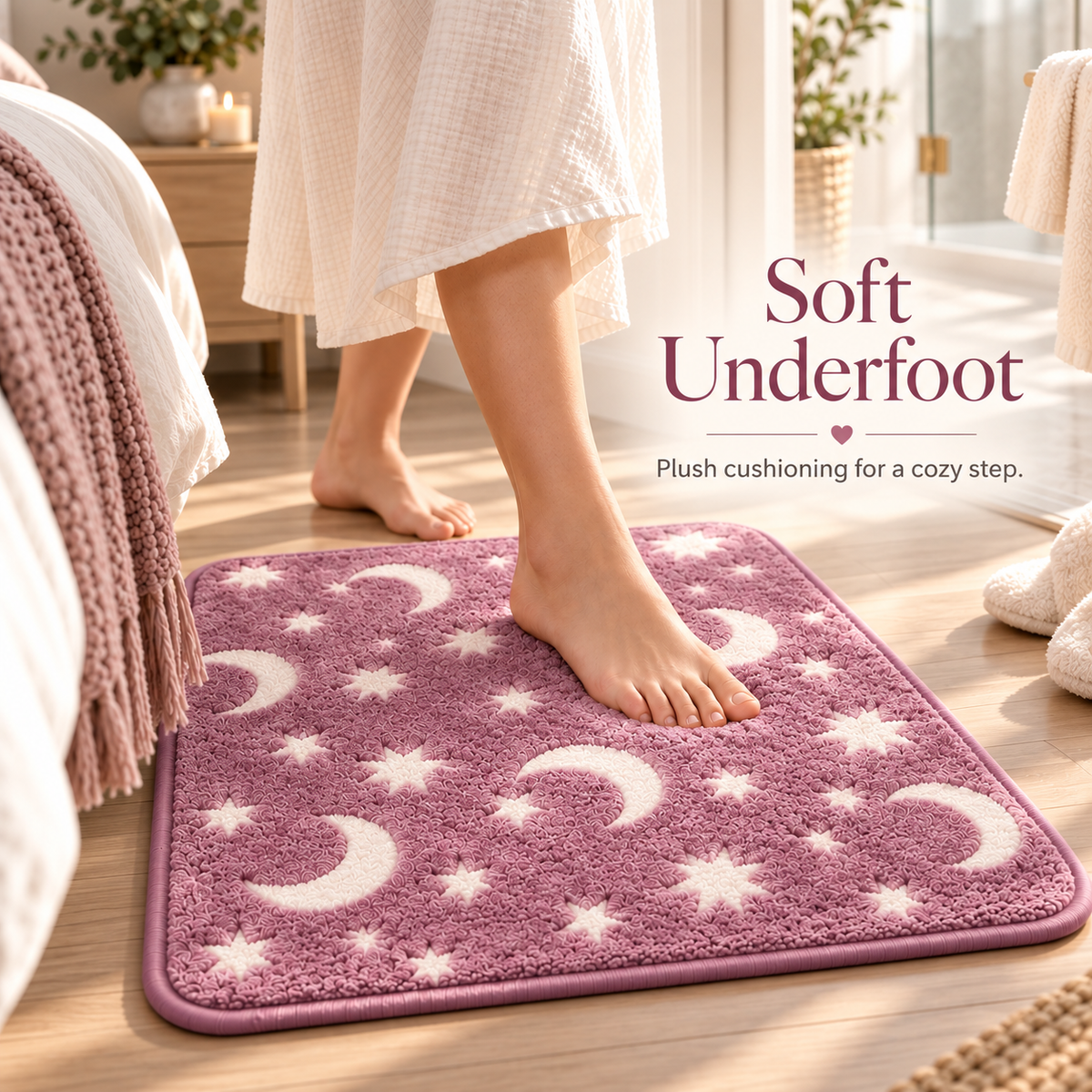 Glow-in-the-Dark Moon & Star Bath Mat Set – Soft by Day, Magical by Night