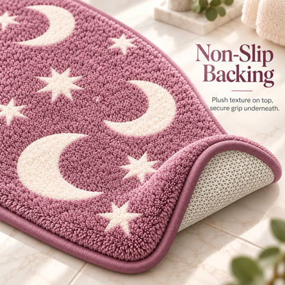 Glow-in-the-Dark Moon & Star Bath Mat Set – Soft by Day, Magical by Night