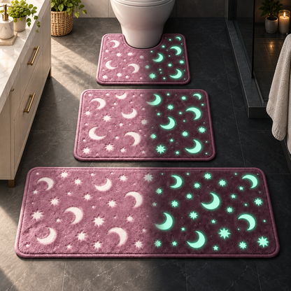 Glow-in-the-Dark Moon & Star Bath Mat Set – Soft by Day, Magical by Night
