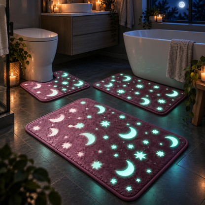 Glow-in-the-Dark Moon & Star Bath Mat Set – Soft by Day, Magical by Night