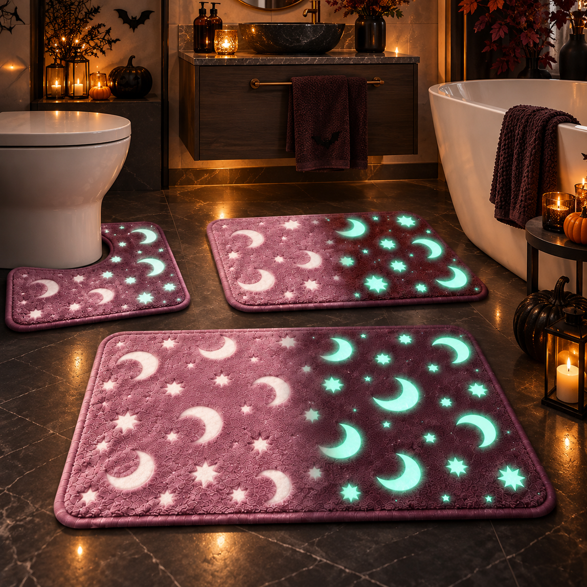 Glow-in-the-Dark Moon & Star Bath Mat Set – Soft by Day, Magical by Night