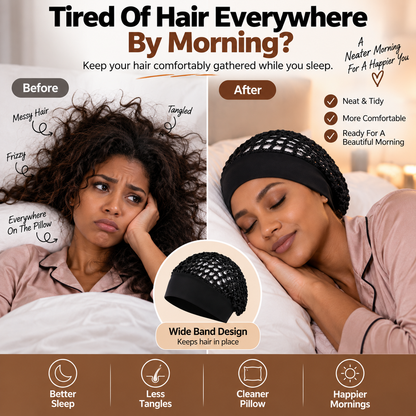 3-Pack Breathable Mesh Sleep Hair Caps – Wide-Band Night Hair Wraps
