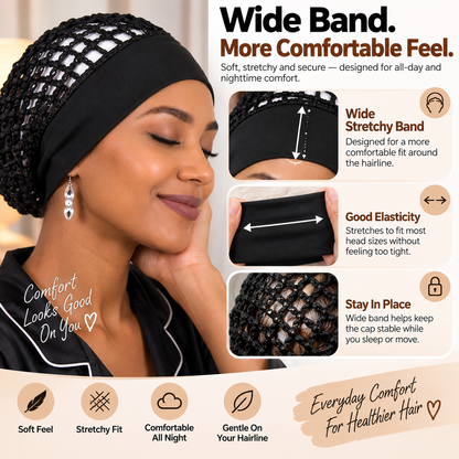 3-Pack Breathable Mesh Sleep Hair Caps – Wide-Band Night Hair Wraps