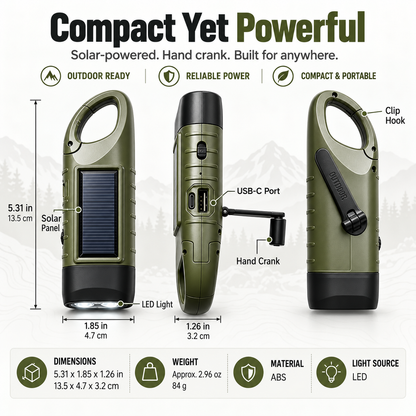 2-Pack Solar Hand Crank Emergency Flashlights – USB-C Rechargeable Outdoor Lights