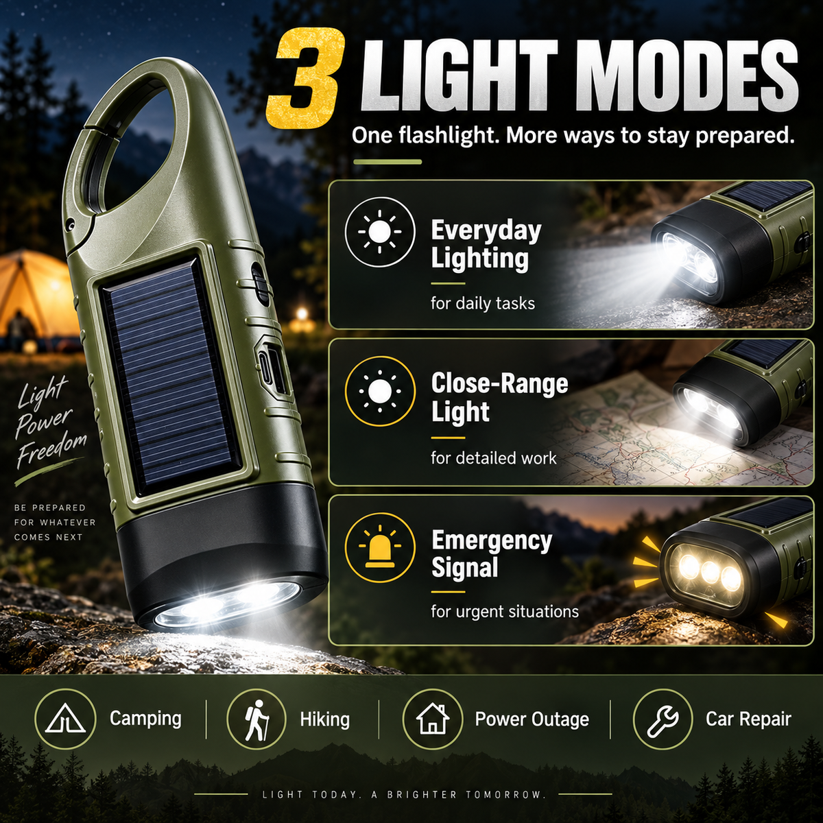 2-Pack Solar Hand Crank Emergency Flashlights – USB-C Rechargeable Outdoor Lights