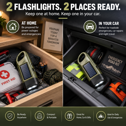 2-Pack Solar Hand Crank Emergency Flashlights – USB-C Rechargeable Outdoor Lights