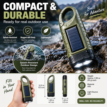 2-Pack Solar Hand Crank Emergency Flashlights – USB-C Rechargeable Outdoor Lights