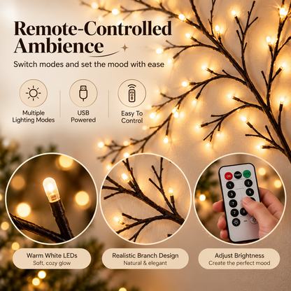 Warm Glow Willow Branch Wall Lights – Flexible USB LED Vine with Remote Control