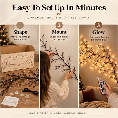 Warm Glow Willow Branch Wall Lights – Flexible USB LED Vine with Remote Control