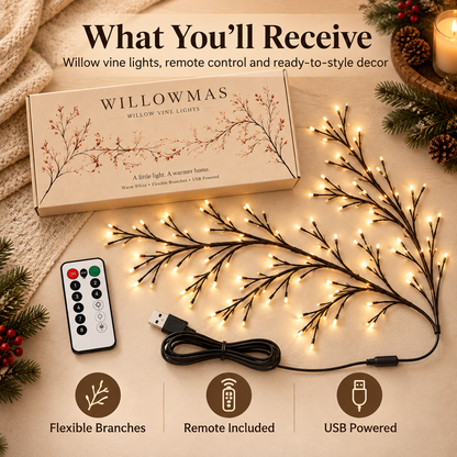 Warm Glow Willow Branch Wall Lights – Flexible USB LED Vine with Remote Control