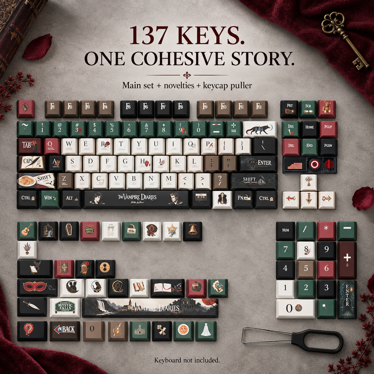 Gothic keycap artwork creating a coordinated keyboard design