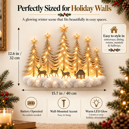 Lighted Christmas Deer Forest Wall Decor – Warm LED Winter Scene Holiday Decoration