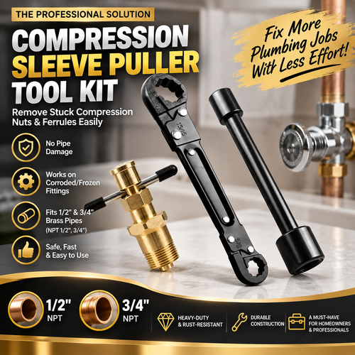 RDS SCM Compression Sleeve Puller Tool for 1/2" & 3/4" Brass Pipes, Rust-Resistant Ferrule Remover