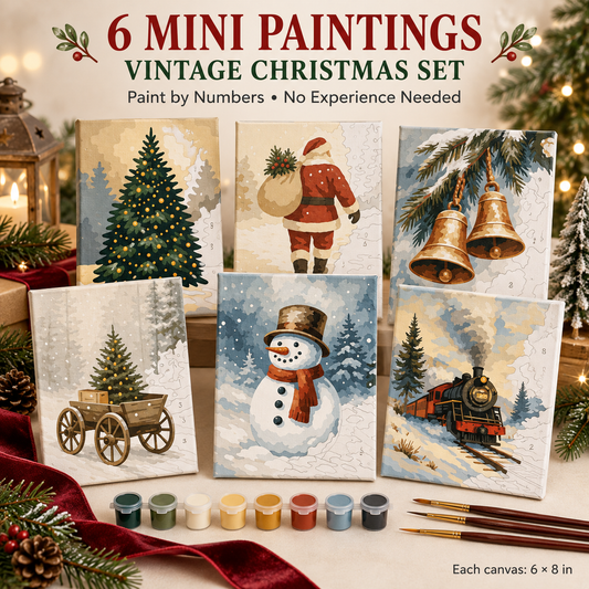 🎄6-Piece Vintage Christmas Mini Paint-by-Numbers Kit – Cozy DIY Holiday Décor🎨