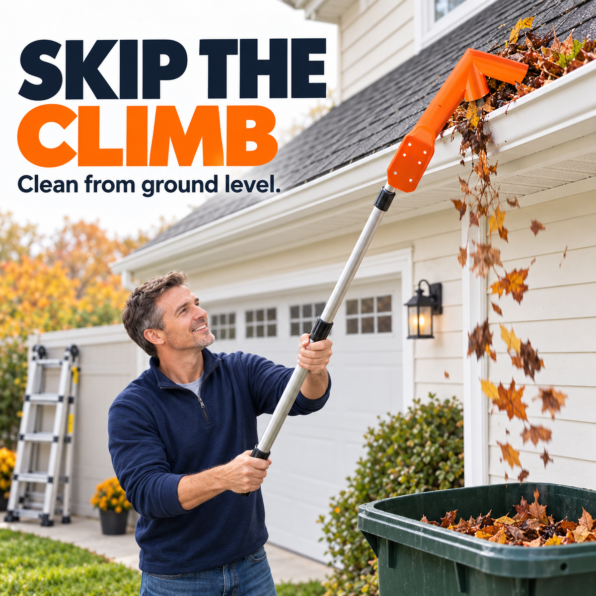 Ground level gutter cleaning without repeated ladder climbing