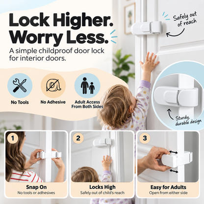 🚪 No-Drill Child Safety Door Lock – Snap-On Interior Door Latch