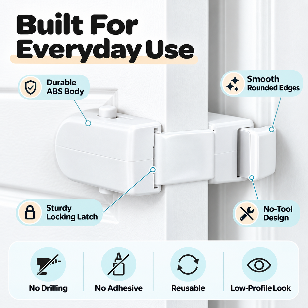 🚪 No-Drill Child Safety Door Lock – Snap-On Interior Door Latch